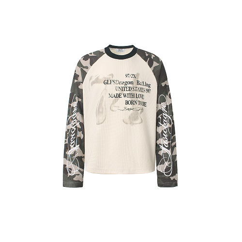 Camo Sleeve Dragon Graphic Long Sleeve Sweatshirt Beige product image