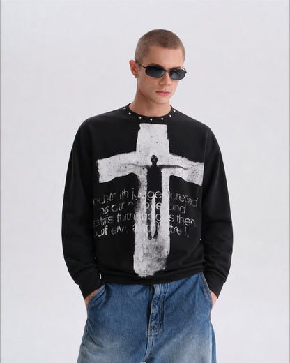 Brush Cross Graphic Long Sleeve Sweatshirt model image