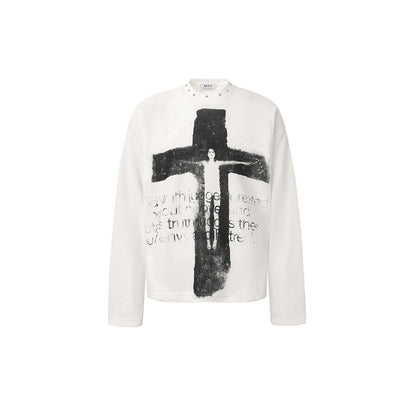 Brush Cross Graphic Long Sleeve Sweatshirt White product image