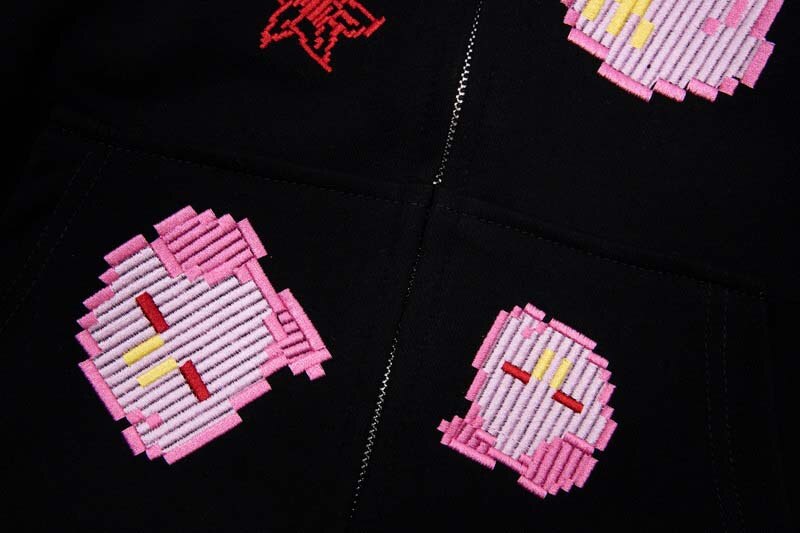 Oversized Funny Cartoon Pattern Embroidery Hooded Jacket Coat Men Women Harajuku Streetwear Zip-up Varsity Hoodies For Unisex - Santo 