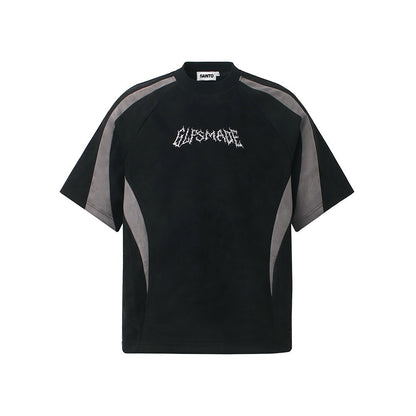 Suede Panel Embroidered Logo Short Sleeve T-Shirt