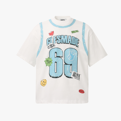 Distressed Number 69 Graphic Print T-Shirt