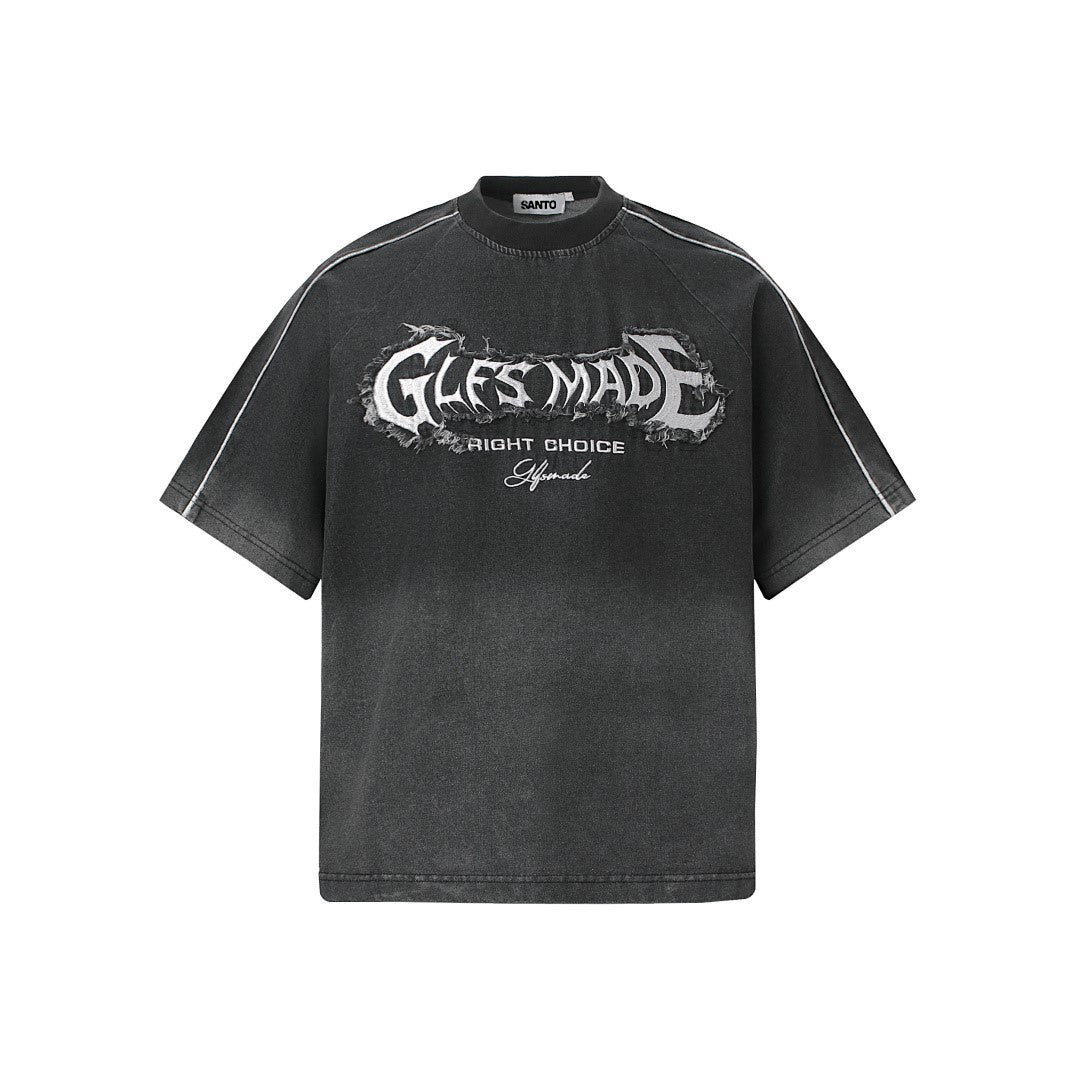 Raw-Edge Appliqué Acid-Wash T-Shirt - Santo 