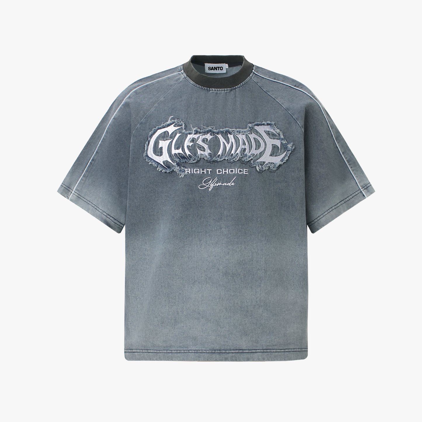 Raw-Edge Appliqué Acid-Wash T-Shirt - Santo 