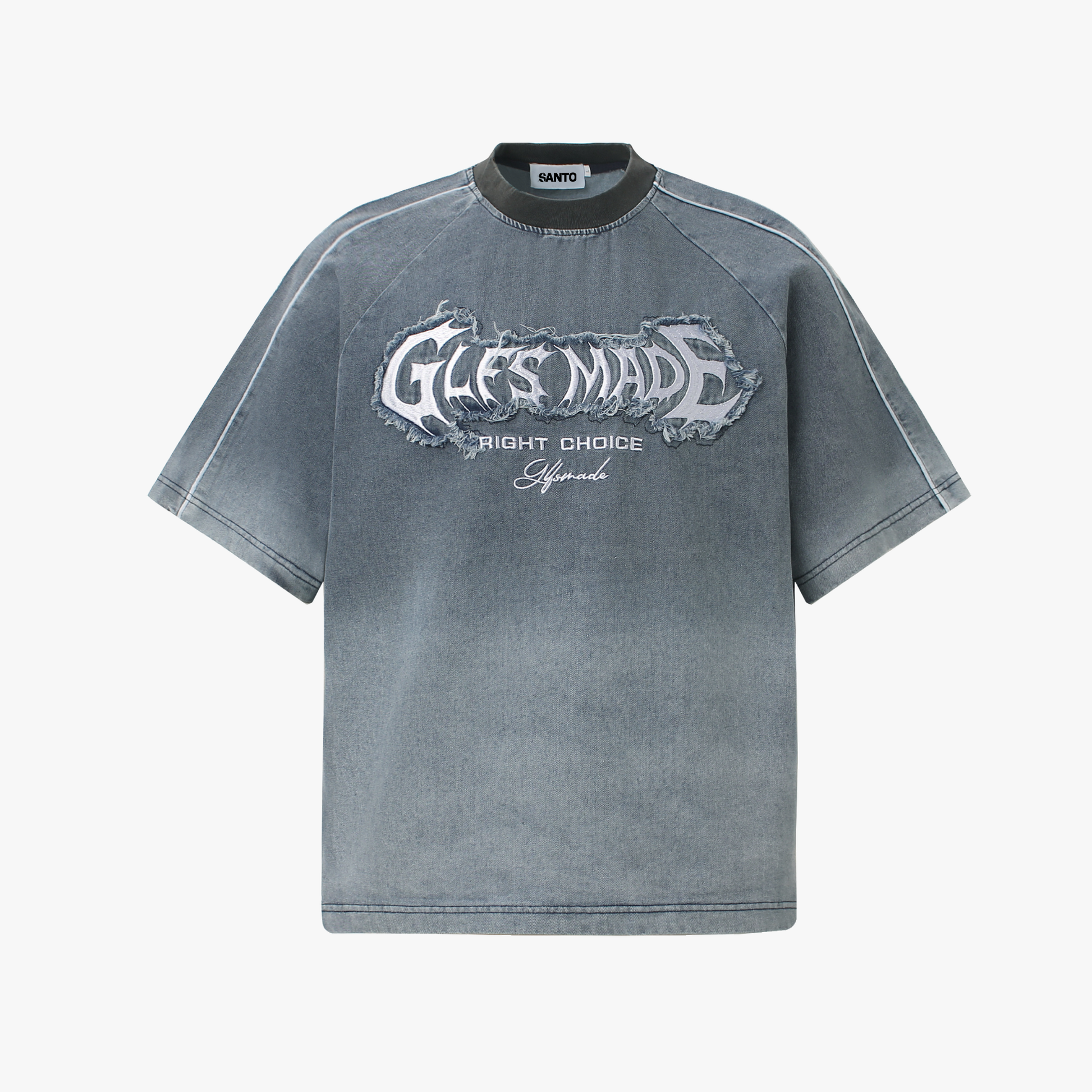 Raw-Edge Appliqué Acid-Wash T-Shirt - Santo 