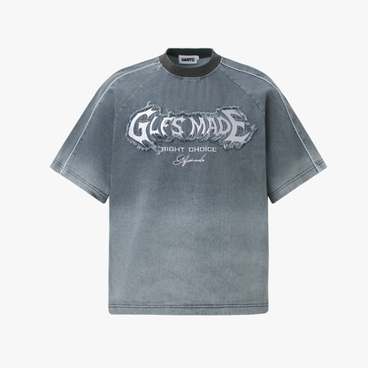 Raw-Edge Appliqué Acid-Wash T-Shirt - Santo 