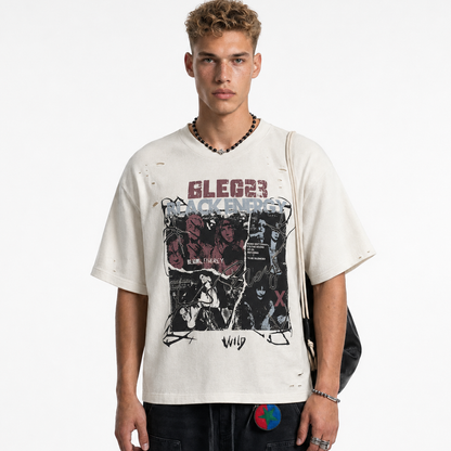 Oversized Distressed Rock Graphic T-Shirt