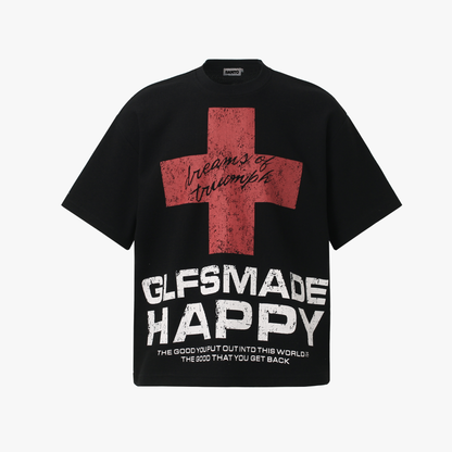 Oversized Red Cross Graphic Streetwear T-Shirt