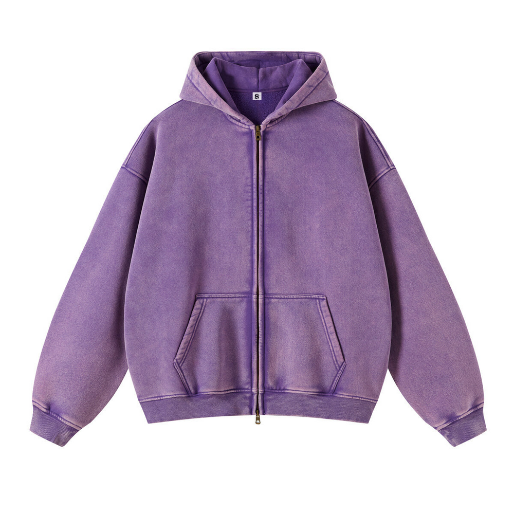 Retro Essence | Washed Oversized Zip-Up Hoodie - Santo 