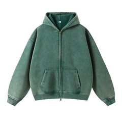 Retro Essence | Washed Oversized Zip-Up Hoodie - Santo 
