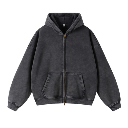 Retro Essence | Washed Oversized Zip-Up Hoodie - Santo 