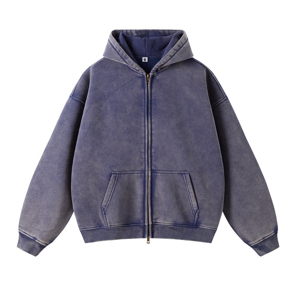 Retro Essence | Washed Oversized Zip-Up Hoodie - Santo 