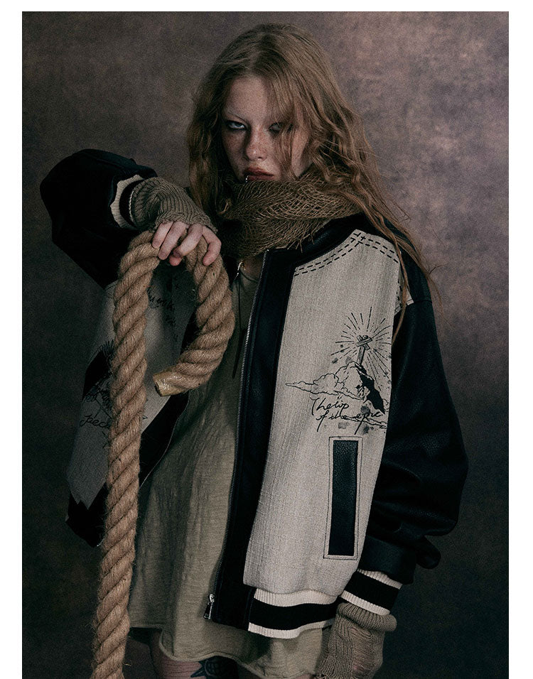 Vintage-Inspired Illustrated Bomber Jacket