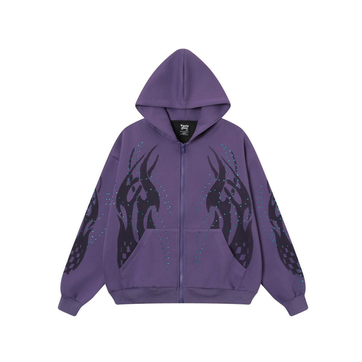 Flame Rhinestone | Y2K Zip-Up Hoodie - Santo 