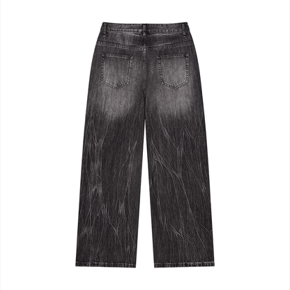 Faded n' Creased - Distressed Wide Leg Jeans