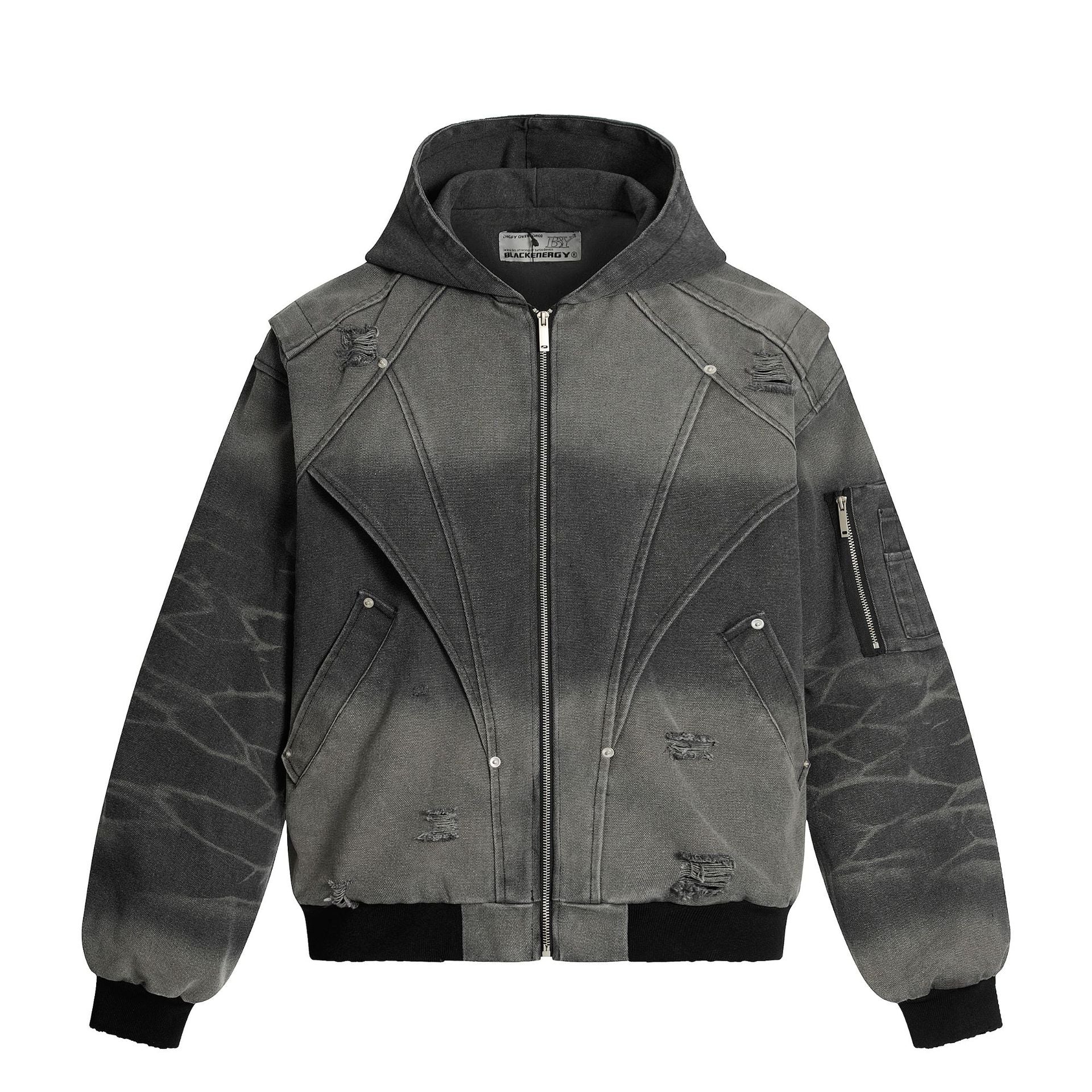 Distressed Washed Streetwear | Retro Patchwork Hoodie - Santo 
