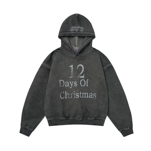 Distressed Retro Pullover | Hollow Embroidered Christmas Hoodie - Santo 