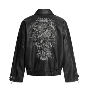 Retro Motorcycle Streetwear Coat | Embroidered Leather Jacket - Santo 