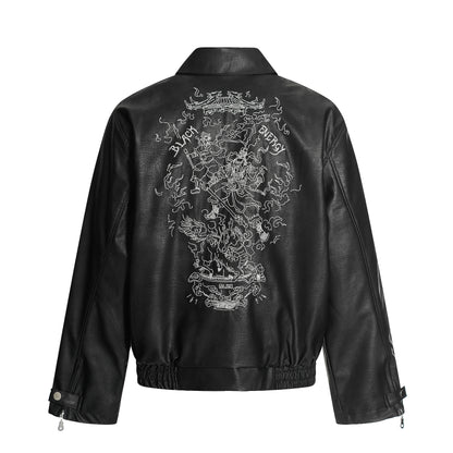 Retro Motorcycle Streetwear Coat | Embroidered Leather Jacket - Santo 