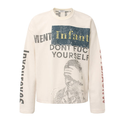 Waffle Knit Sweatshirt | Graphic Print Crewneck Pullover - Santo 