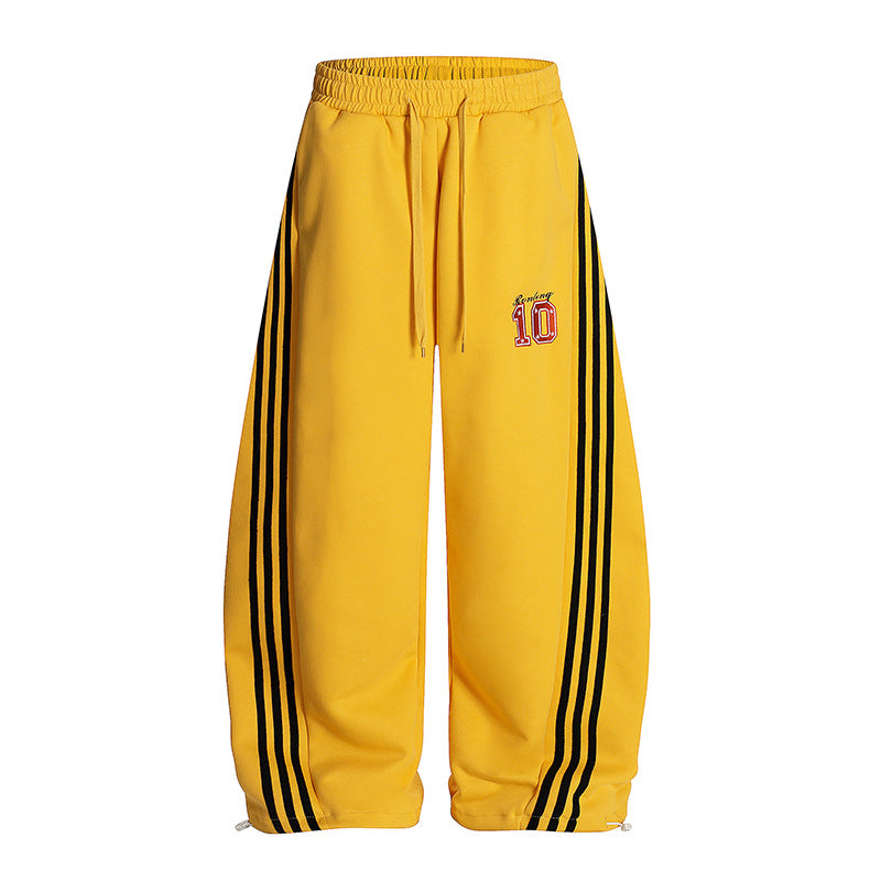 Vintage Side Stripe Pants | Wide Leg Fleece Streetwear Trousers - Santo 