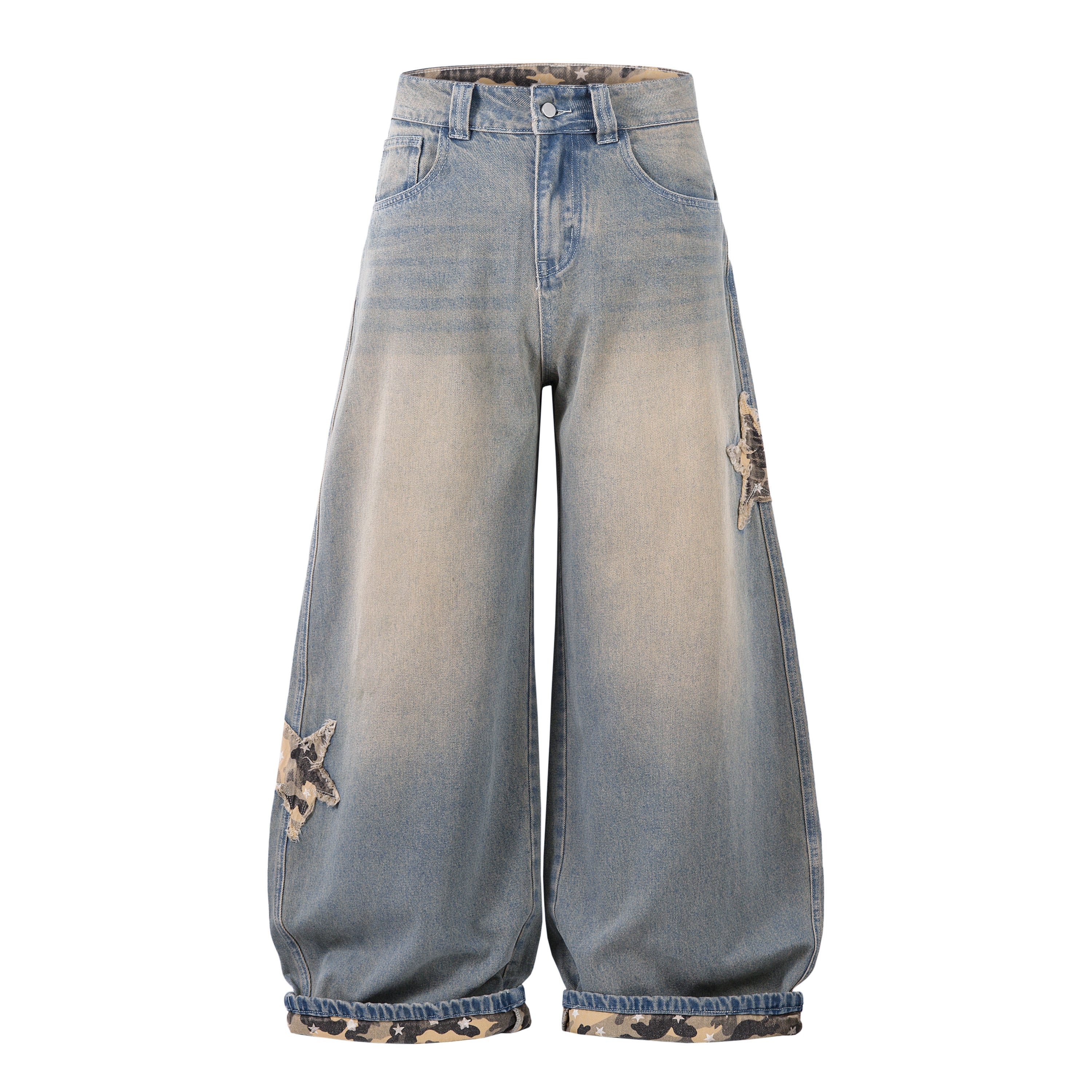Camo Star Cuffed Denim | Baggy Streetwear Jeans - Santo 