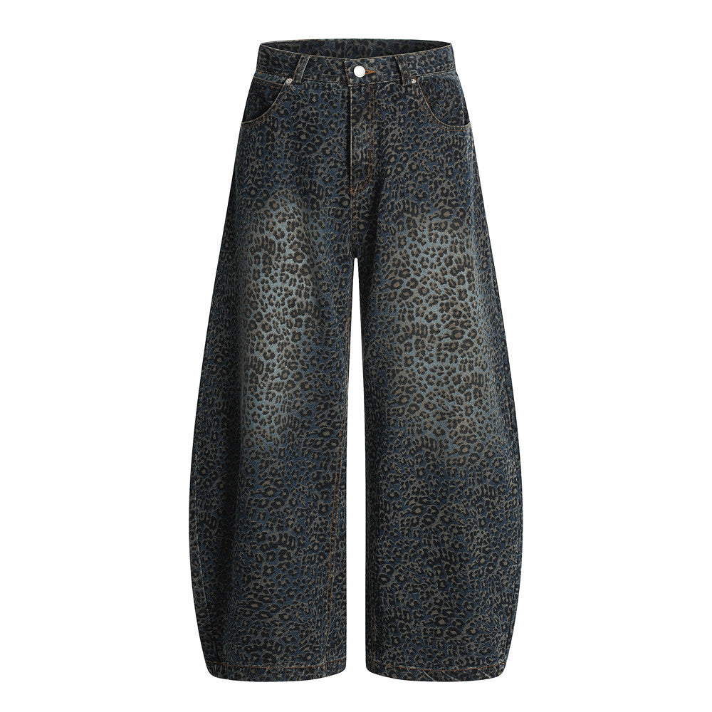 Leopard Print Barrel Jeans | Wide Leg High Rise Streetwear Denim - Santo 