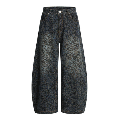 Leopard Print Barrel Jeans | Wide Leg High Rise Streetwear Denim - Santo 