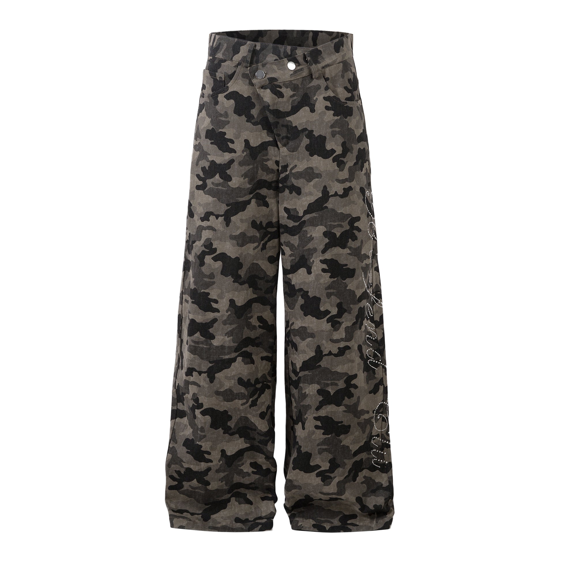 Y2K Vintage Wide Leg Pants | Camouflage Straight Denim Jeans - Santo 