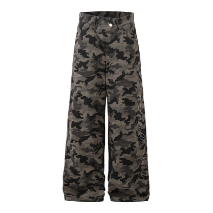 Y2K Vintage Wide Leg Pants | Camouflage Straight Denim Jeans - Santo 