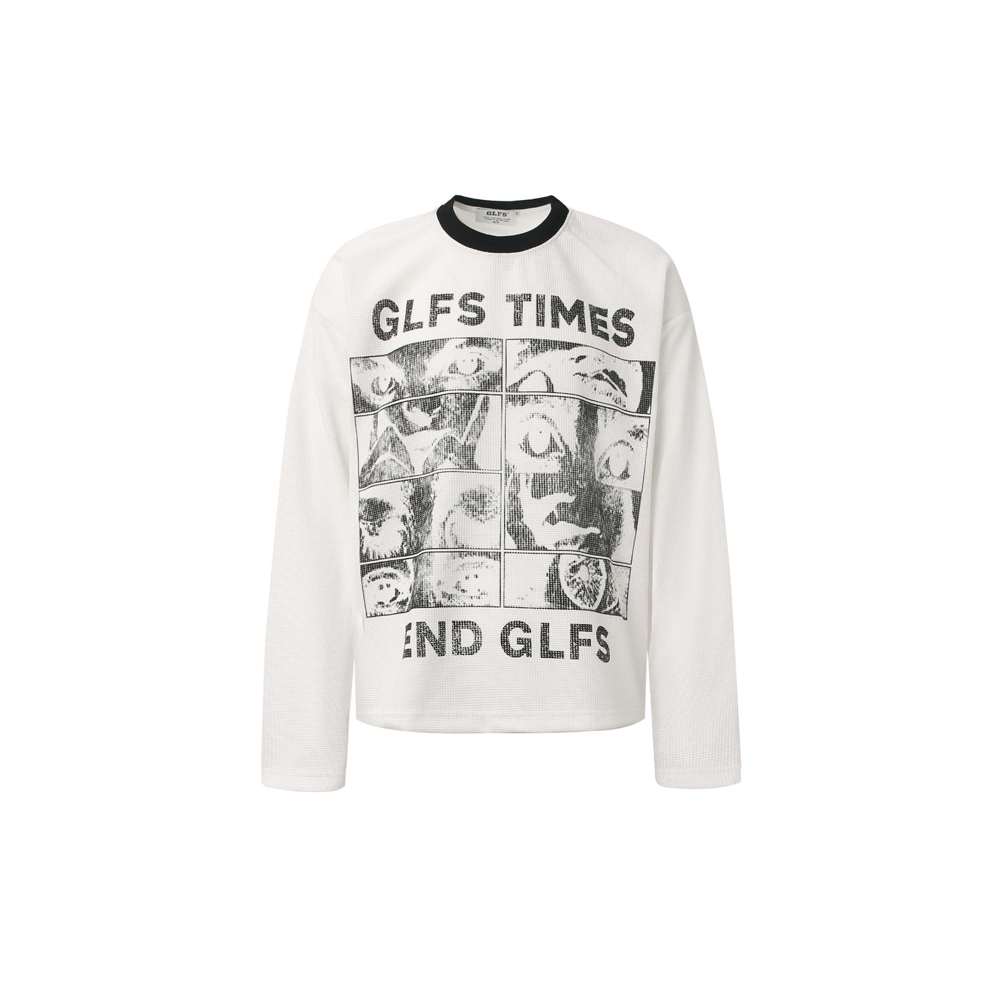 Letter Print Sweatshirt | Waffle Knit Long Sleeve Top - Santo 