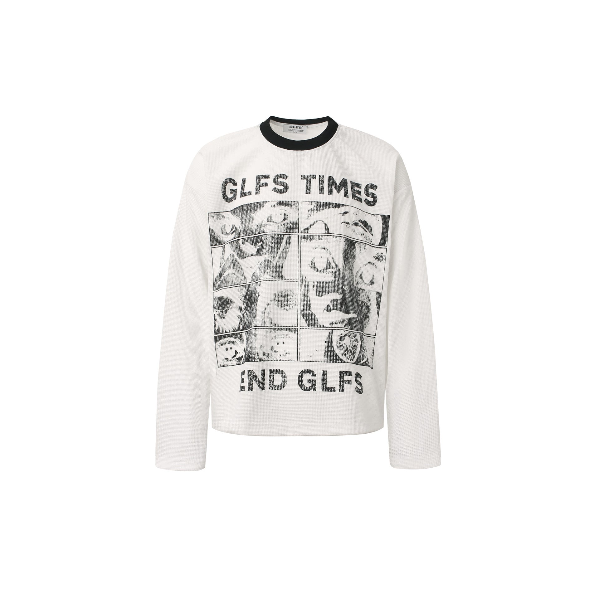 Letter Print Sweatshirt | Waffle Knit Long Sleeve Top - Santo 