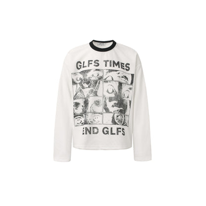 Letter Print Sweatshirt | Waffle Knit Long Sleeve Top - Santo 