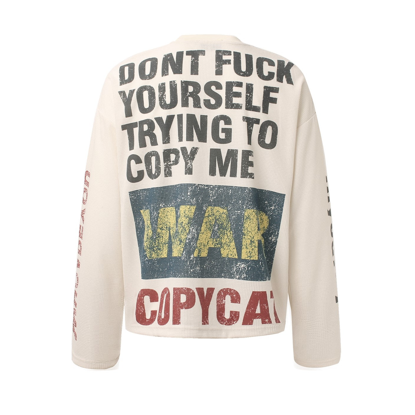 Waffle Knit Sweatshirt | Graphic Print Crewneck Pullover - Santo 