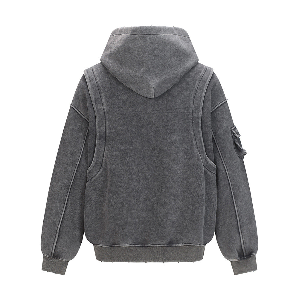 Washed Letter Print Pullover | Utility Pocket Streetwear Hoodie