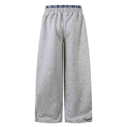 Patchwork Wide Leg Sweatpants | Grey Black Streetwear Trousers - Santo 