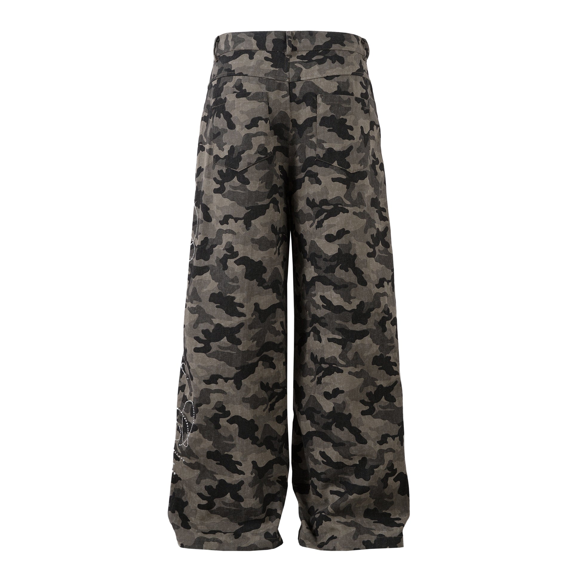 Y2K Vintage Wide Leg Pants | Camouflage Straight Denim Jeans - Santo 