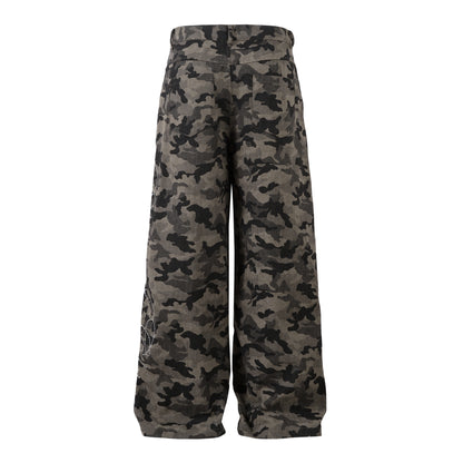 Y2K Vintage Wide Leg Pants | Camouflage Straight Denim Jeans - Santo 