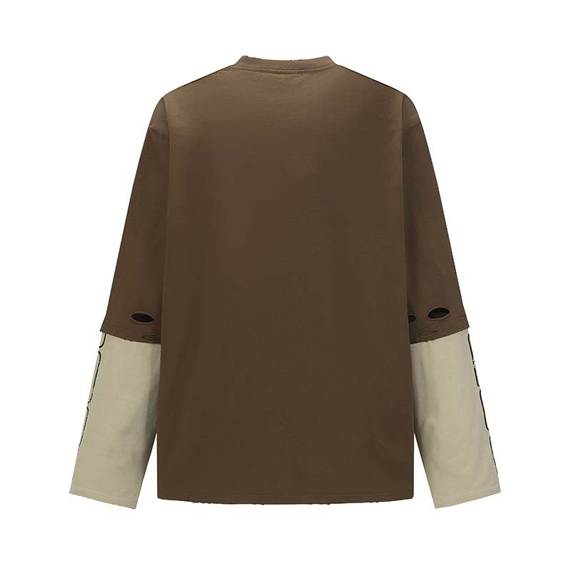 Y2K Grunge Patchwork Top | Distressed Graphic Long Sleeve Shirt - Santo 