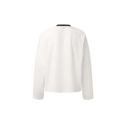 Letter Print Sweatshirt | Waffle Knit Long Sleeve Top - Santo 