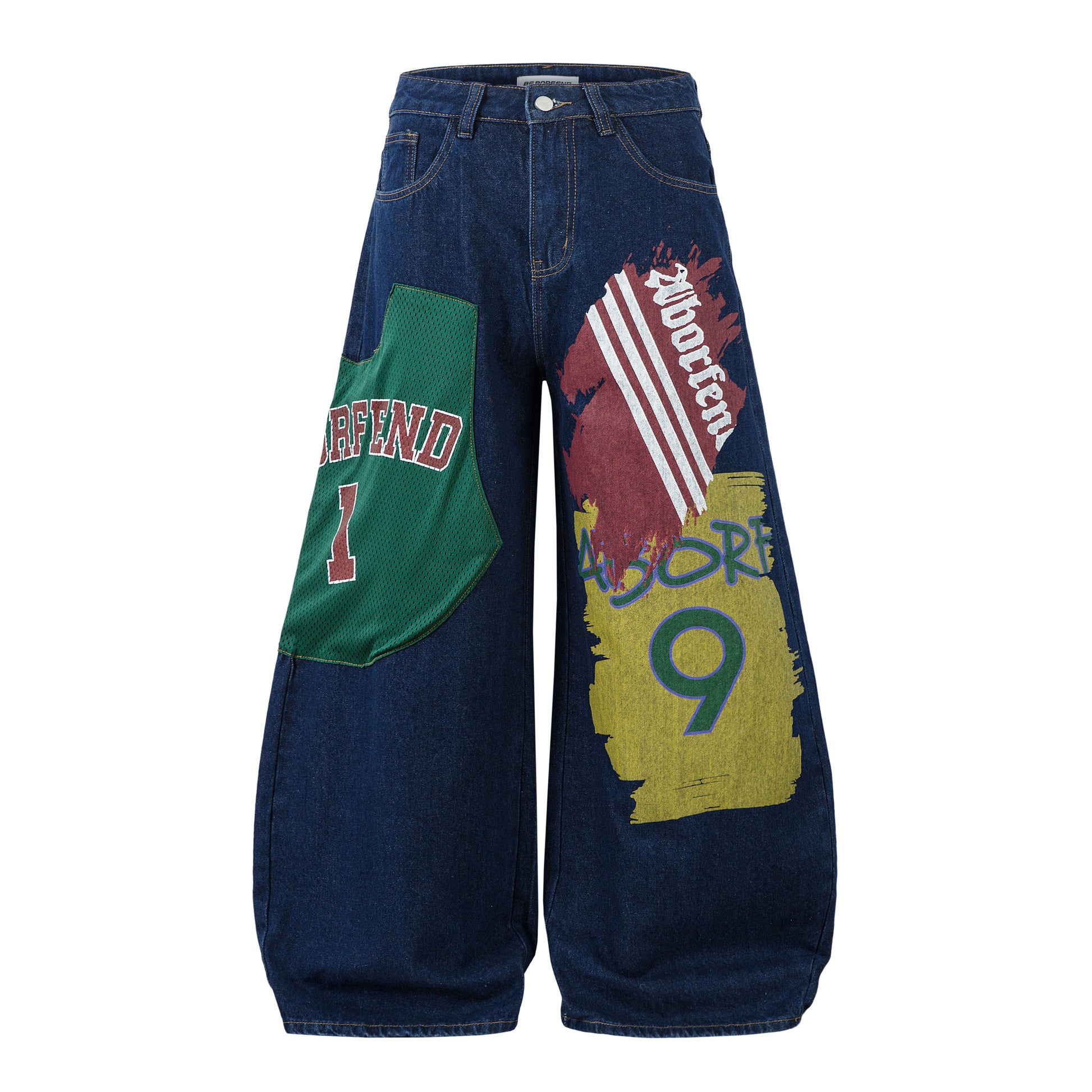 Retro High Street Style Trousers | Wide Leg Baggy Print Jeans - Santo 