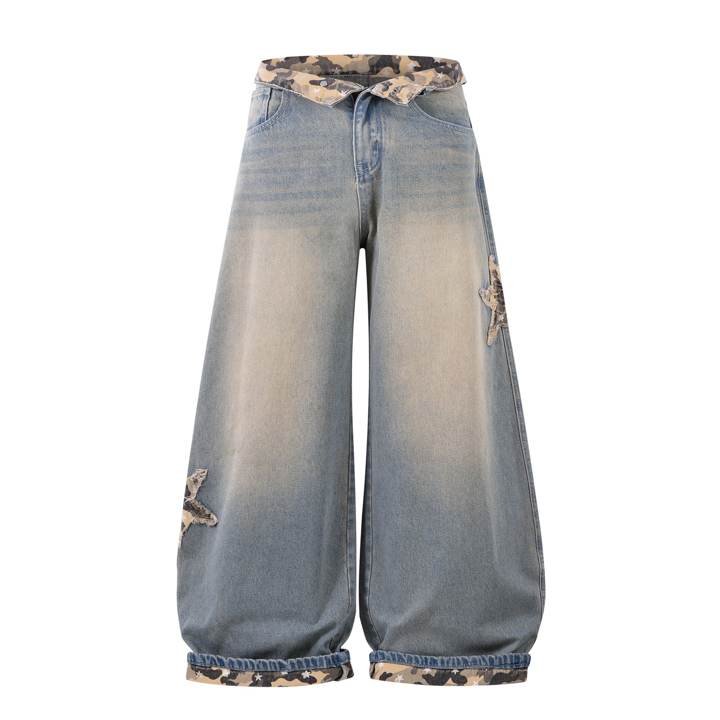 Camo Star Cuffed Denim | Baggy Streetwear Jeans - Santo 