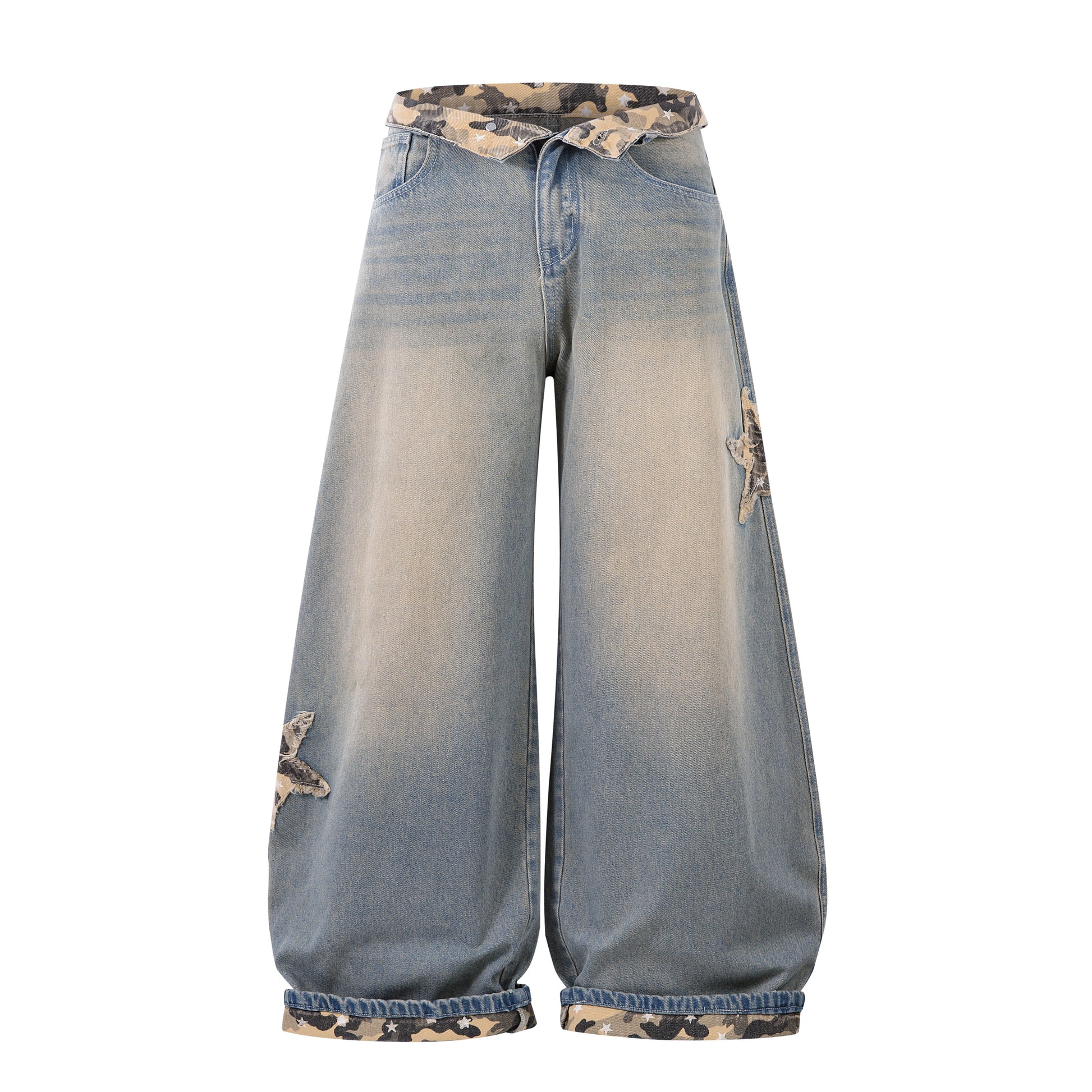 Camo Star Cuffed Denim | Baggy Streetwear Jeans - Santo 