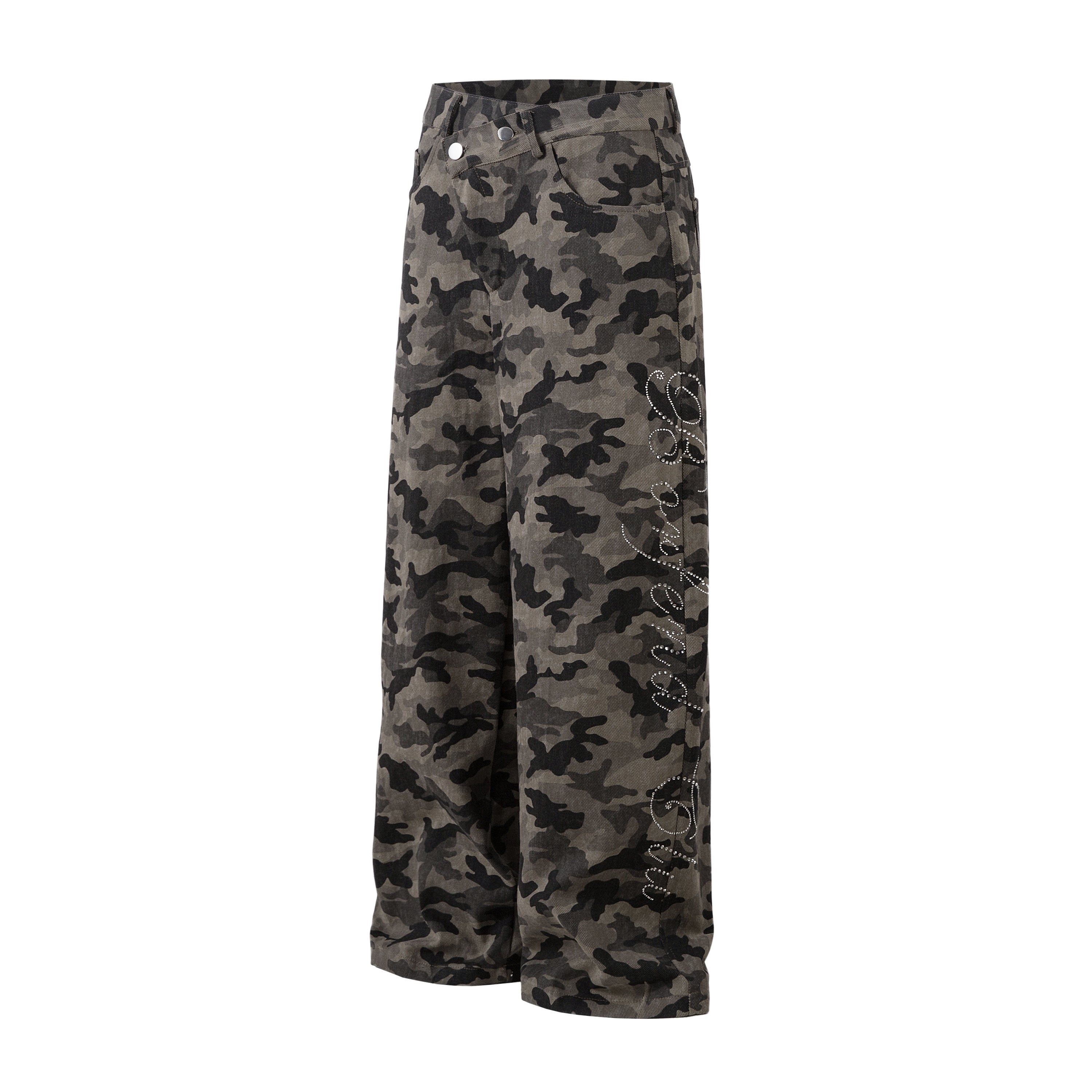 Y2K Vintage Wide Leg Pants | Camouflage Straight Denim Jeans - Santo 