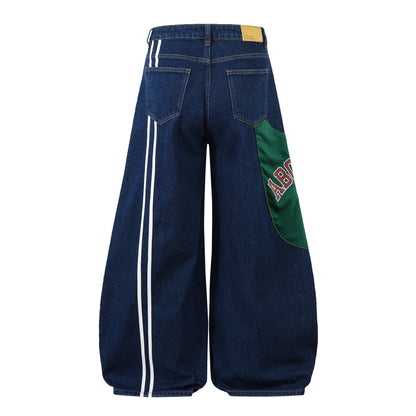 Retro High Street Style Trousers | Wide Leg Baggy Print Jeans - Santo 