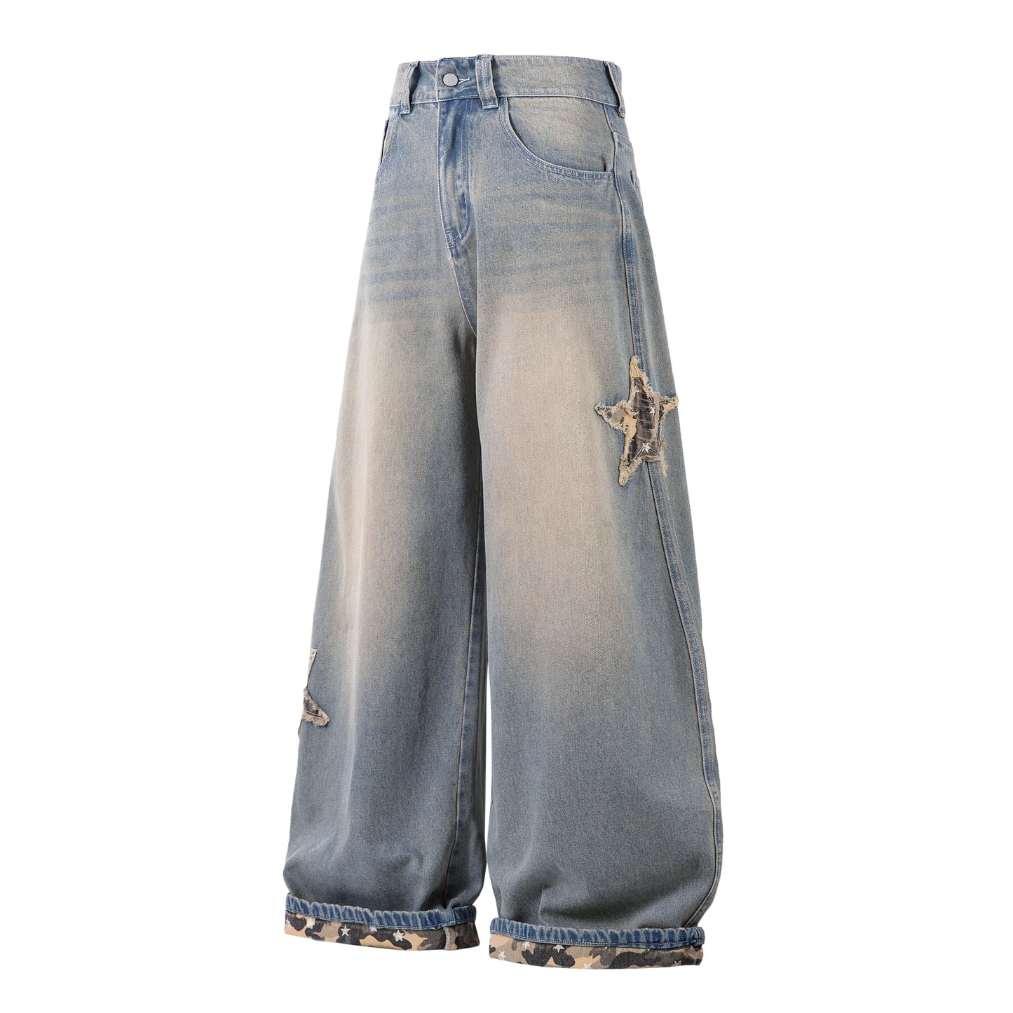 Camo Star Cuffed Denim | Baggy Streetwear Jeans - Santo 