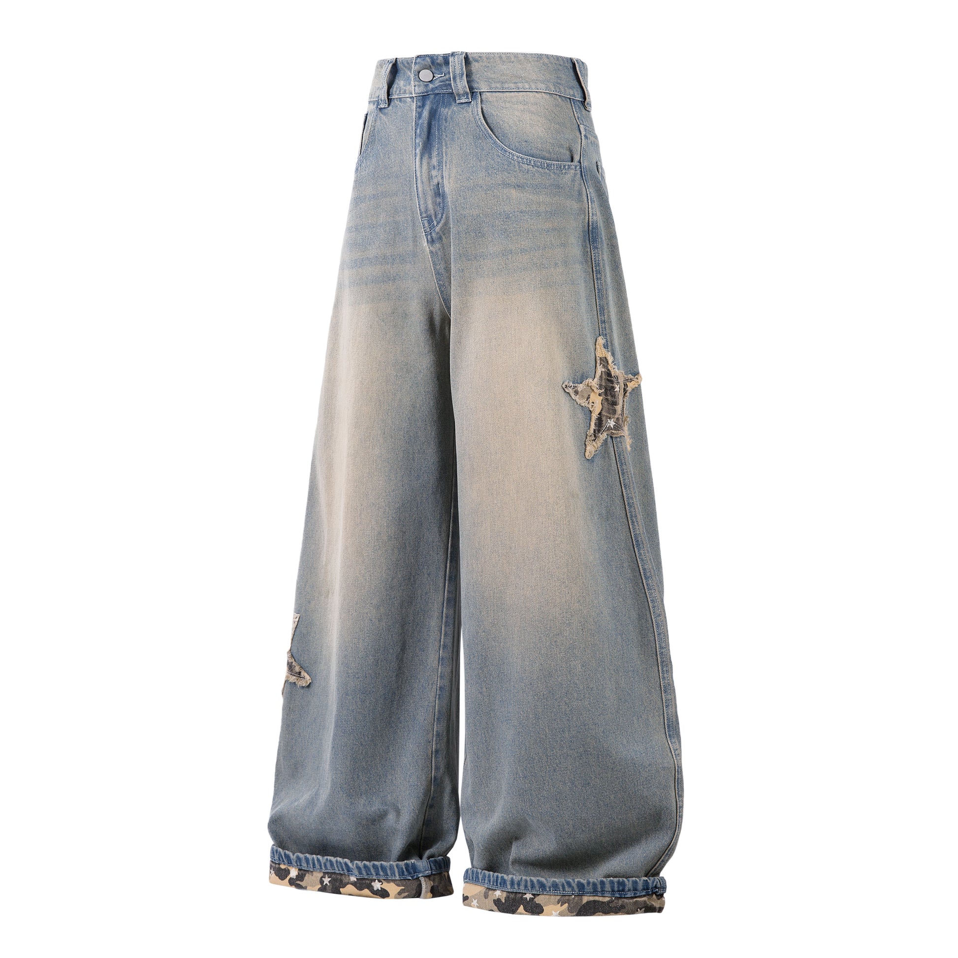 Camo Star Cuffed Denim | Baggy Streetwear Jeans - Santo 