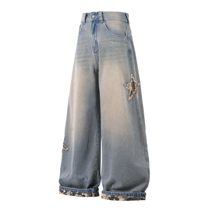 Camo Star Cuffed Denim | Baggy Streetwear Jeans - Santo 