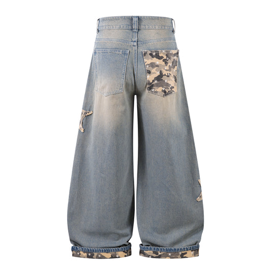 Camo Star Cuffed Denim | Baggy Streetwear Jeans - Santo 