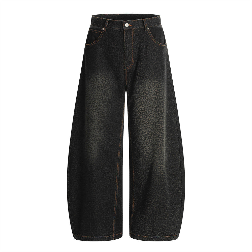 Leopard Print Barrel Jeans | Wide Leg High Rise Streetwear Denim - Santo 